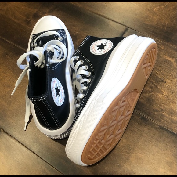 CONVERSE CHUCK TAYLOR MOVE PLATFORM HIGH TOP BLACK leather NEW - Picture 9 of 16